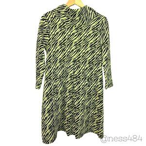 Tyler Boe Cowl Neck Green Sweater Dress Tiger Print Size Medium